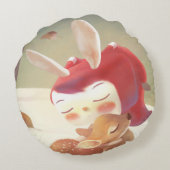 Bosomgreep: Konijntje omhelst klein hert Rond Kussen (Achterkant)