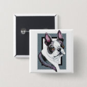 Boson Terrier Boston Style Vierkante Button 5,1 Cm (Voorkant /achterkant)