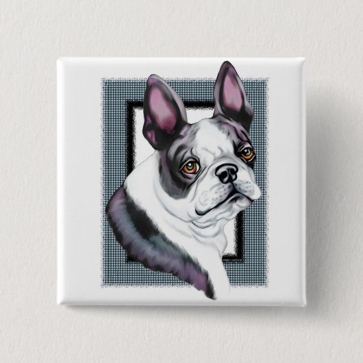 Boson Terrier Boston Style Vierkante Button 5,1 Cm (Voorkant)