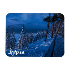 Bospad bij winternachtmagnet magneet