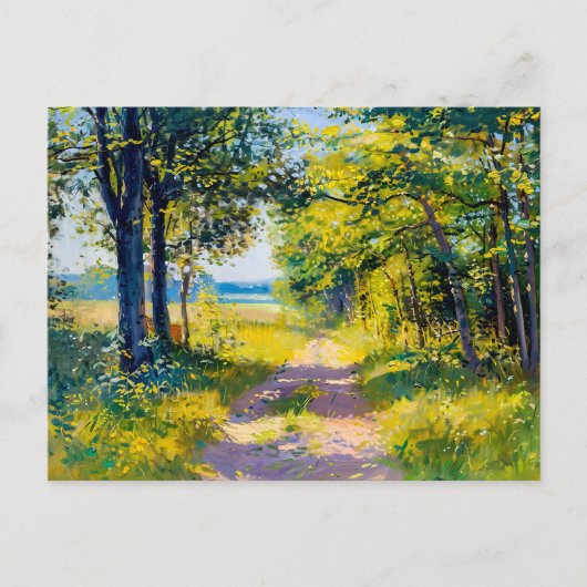 Bospad in Gouden Zomerlicht Feestdagenkaart (Voorkant)