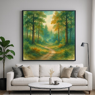 Bospad Landschap - Aquarel Schilderstijl Poster