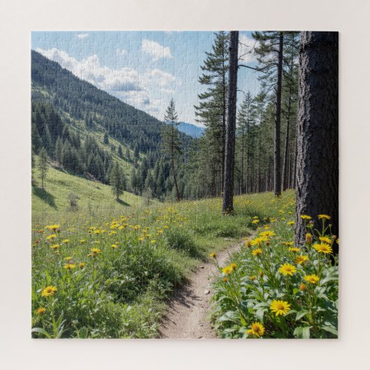 Bospad met gele wilde bloemen legpuzzel (Verticaal)