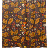 Bospaddenstoelen en herfstflora op bruin douchegordijn (Voorkant)