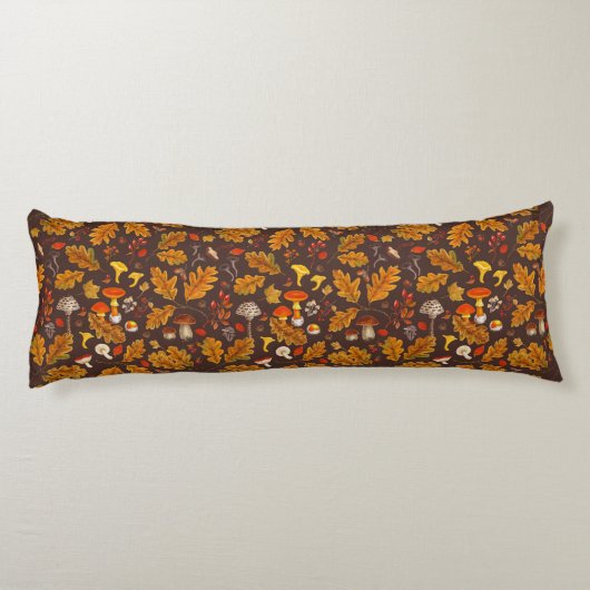 Bospaddenstoelen en herfstflora op bruin lichaamskussen (Achterkant)