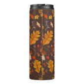 Bospaddenstoelen en herfstflora op bruin thermosbeker (Achterkant)
