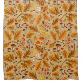 Bospaddenstoelen en herfstflora op oker douchegordijn (Voorkant)