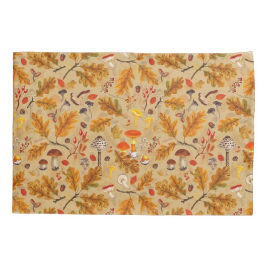 Bospaddenstoelen en herfstflora op oker kussensloop (Achterkant-Links)