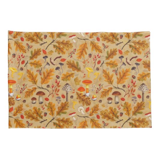 Bospaddenstoelen en herfstflora op oker kussensloop (Achterkant-Rechts)