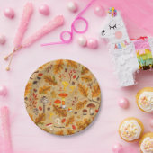 Bospaddenstoelen en herfstflora op oker papieren bordje (Feest)