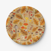 Bospaddenstoelen en herfstflora op oker papieren bordje (Voorkant)