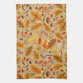 Bospaddenstoelen en herfstflora op oker theedoek (Verticaal)