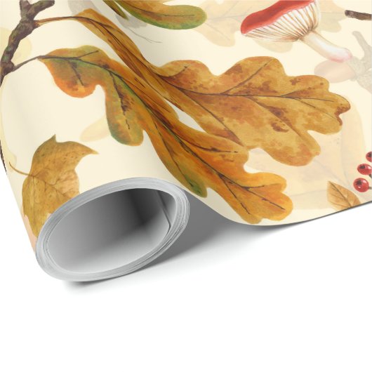 Bospaddenstoelen en herfstflora op room cadeaupapier (Rol Hoek)