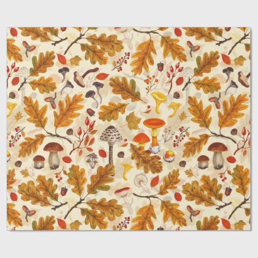 Bospaddenstoelen en herfstflora op room cadeaupapier (Vlak)