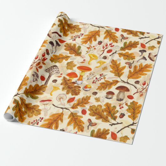 Bospaddenstoelen en herfstflora op room cadeaupapier (Uitgerold)