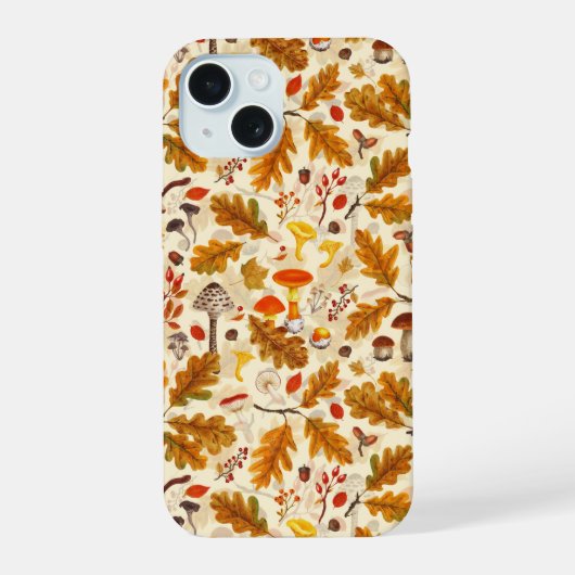 Bospaddenstoelen en herfstflora op room iPhone 15 case (Achterkant)