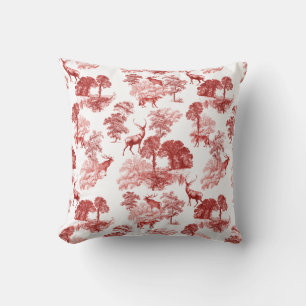 Bospatje van Coral Red Toile Buck Deer Fox Kussen