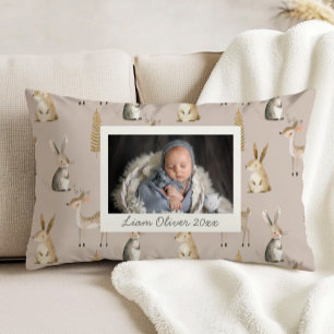 Bospatroon Beige Grijs Aangepaste Foto Babykamer Accent Kussen