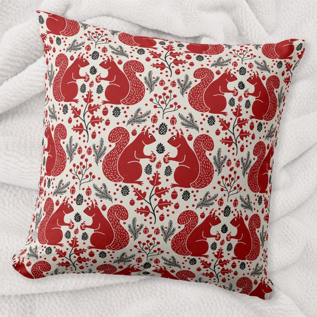 bospatroon van het eekhoornbos kussen (Squirrels in the Forest woodland art throw pillow)