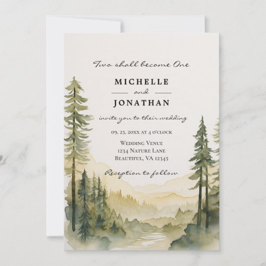 Bospijnbomen Bergen Christelijk Bruiloft Kaart (Voorkant)