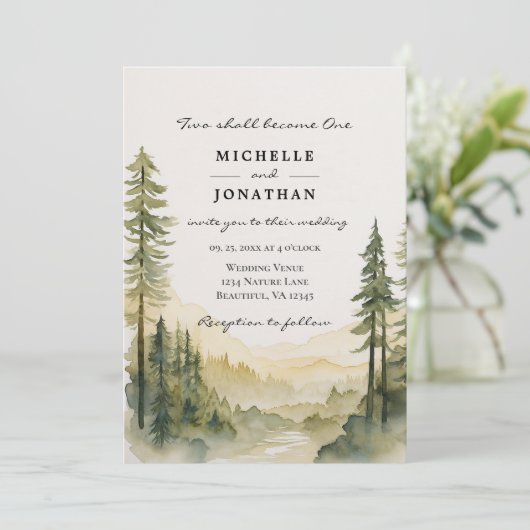 Bospijnbomen Bergen Christelijk Bruiloft Kaart (Staand voorkant)