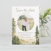 Bospijnbomen foto Christelijke bruiloft Save The Date (Staand voorkant)