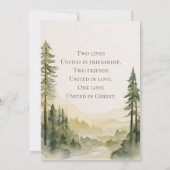 Bospijnbomen foto Christelijke bruiloft Save The Date (Achterkant)