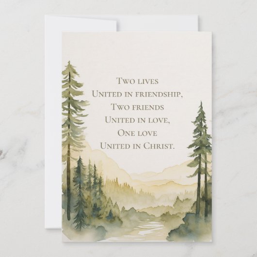 Bospijnbomen foto Christelijke bruiloft Save The Date (Achterkant)