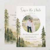 Bospijnbomen foto Christelijke bruiloft Save The Date (Voorkant / Achterkant)