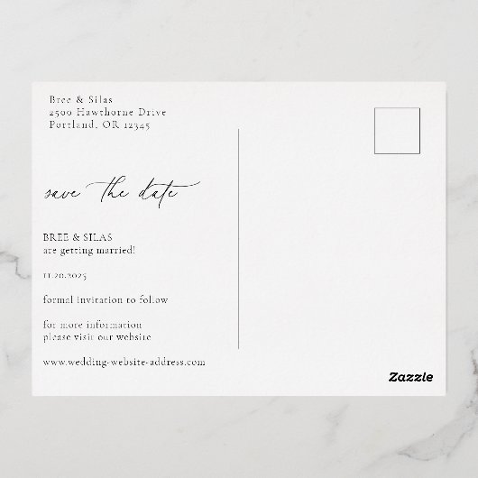 Bospijnbomen sparen de datum Folie Briefkaart (Achterkant)