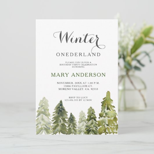 Bospijnbomen Winter Onederland Verjaardag Kaart (Staand voorkant)