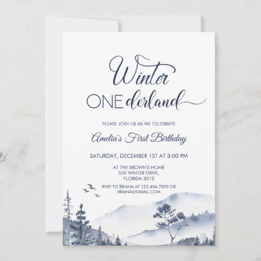 Bospijnbomen Winter Onederland Verjaardag Kaart (Voorkant)