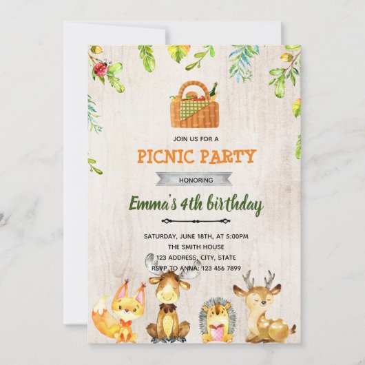 Bospret picnicfeestje kaart (Voorkant)
