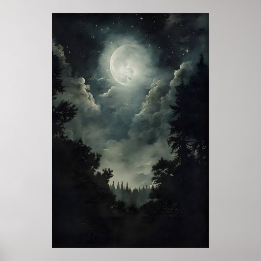 Bosprint bij maanlicht, Gotische heksendecoratie,  Poster (Voorkant)