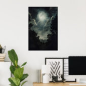 Bosprint bij maanlicht, Gotische heksendecoratie,  Poster (Thuiskantoor)