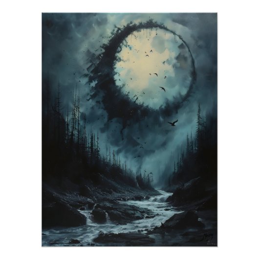 Bosque del Eclipse Lunar: Amanecer Místico Perfect Poster (Voorkant)
