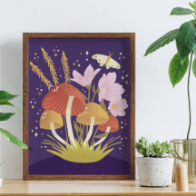 Bosrand bos paddenstoel illustratie poster