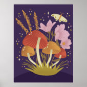 Bosrand bos paddenstoel illustratie poster (Voorkant)