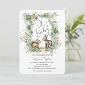 Bosrand bosdieren uniseks babyshower kaart (Staand voorkant)
