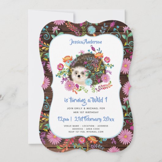 Bosrand Egel 1e VERJAARDAG Uitnodiging Rustiek Boh (Voorkant)