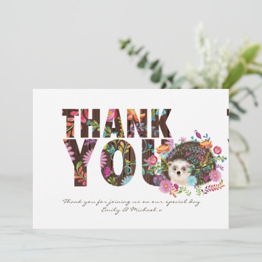 Bosrand Egel HARTELIJK DANK U Volk Bloemen Bedankkaart (Staand voorkant)