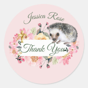 Bosrand egel roze meisjes doop ronde sticker