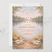 Bosrand Elegantie Trouwdag aan het Meer Save The Date (Voorkant)