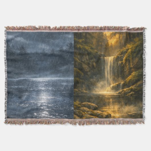 Bosregen & Waterval Twee‑Scène Worpdeken Deken (Voorkant)