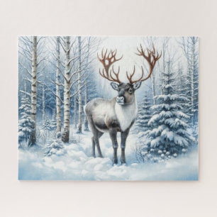 Bosrendier in een winterbos natuurleven legpuzzel