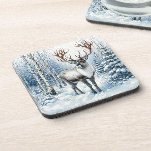 Bosrendier in winter bos dieren deken bier onderzetter
