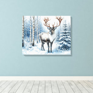 Bosrendier in Winter Woud Natuur Blank Canvas Afdruk