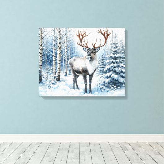 Bosrendier in Winter Woud Natuur Blank Canvas Afdruk (Insitu (Houten vloer))