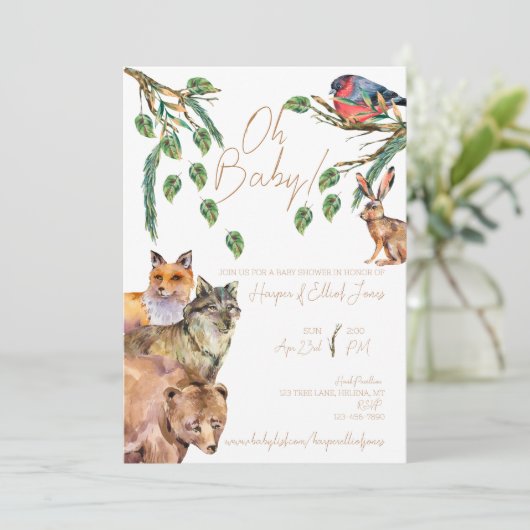 Bosrijk bos | Uitnodiging voor babyfeest | Neutraa (Staand voorkant)