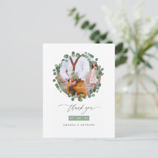 Bosrijk Eucalyptus Bruiloft Bedankt Briefkaart (Staand voorkant)